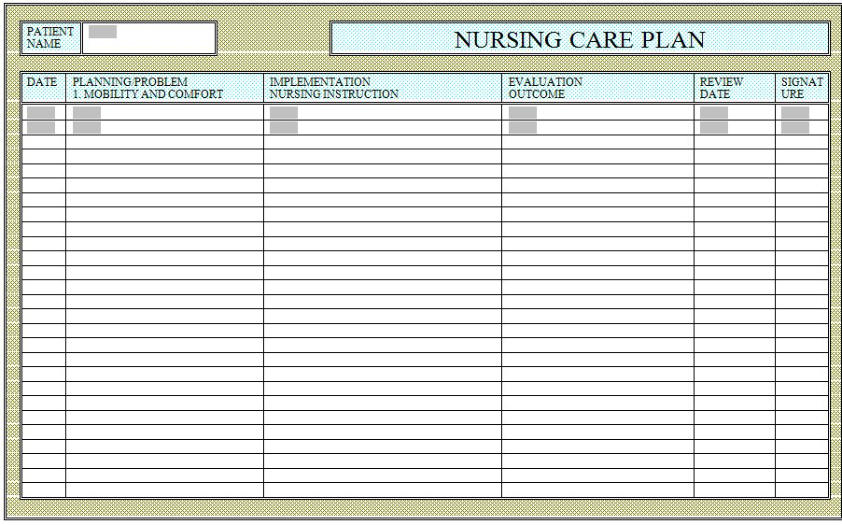 patient mobility and comfort form